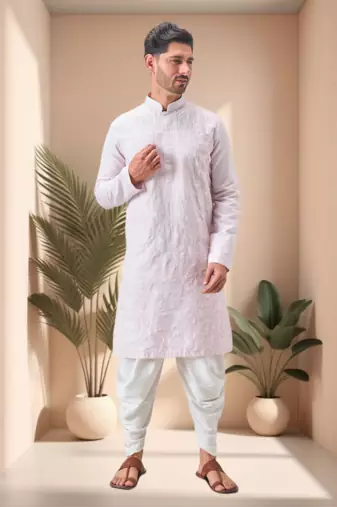 Pink art silk embroidery dhoti kurta set