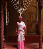Huts and looms silver and pink handloom tissue saree