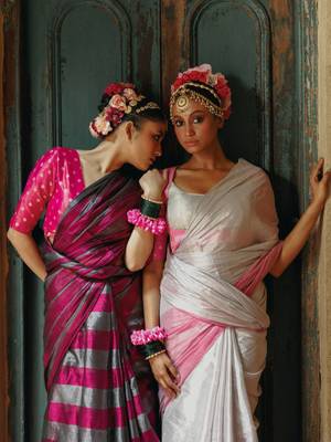 Huts and looms silver and pink handloom tissue saree 3