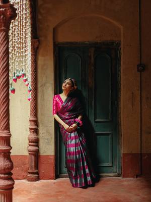 silver and purple striped handloom tissue saree 1