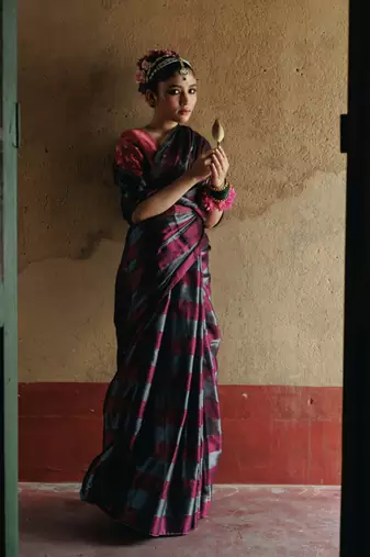 silver and purple striped handloom tissue saree