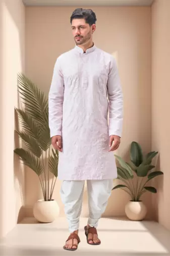 Pink art silk embroidery dhoti kurta set
