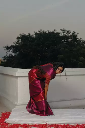 Huts and looms red and purple handloom tissue saree