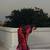 Huts and looms red and purple handloom tissue saree
