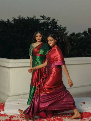 Huts and looms red and purple handloom tissue saree 4