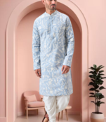 Sky blue art silk embroidery dhoti kurta set