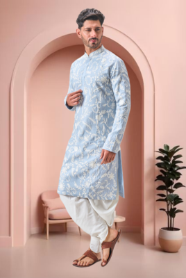 Sky blue art silk embroidery dhoti kurta set 2
