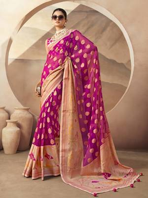 Fuchsia pure georgette floral printed saree 1