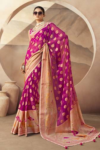 Fuchsia pure georgette floral printed saree