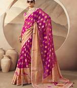 Fuchsia pure georgette floral printed saree
