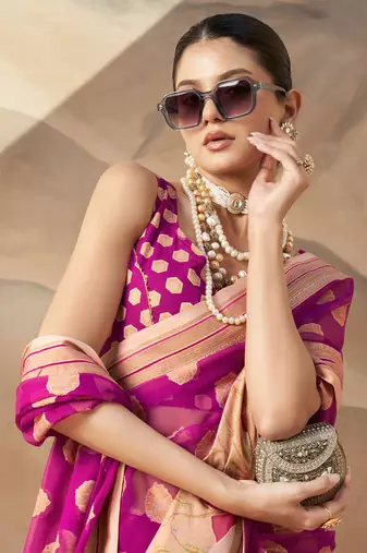 Fuchsia pure georgette floral printed saree