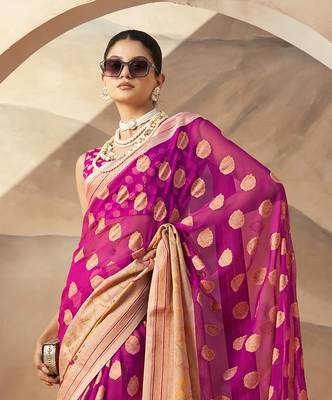 Fuchsia pure georgette floral printed saree 3