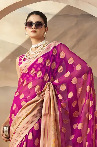 Fuchsia pure georgette floral printed saree
