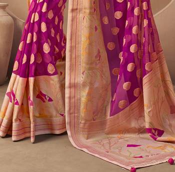 Fuchsia pure georgette floral printed saree 4