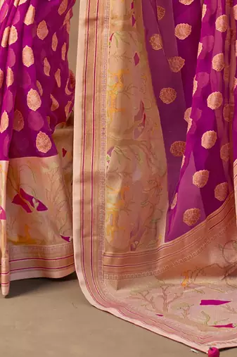 Fuchsia pure georgette floral printed saree