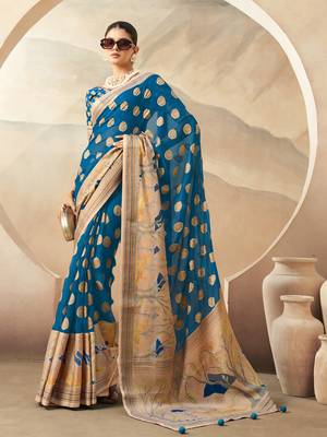 Dark firozi pure georgette floral printed saree 1