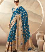 Dark firozi pure georgette floral printed saree