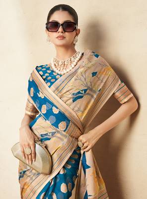Dark firozi pure georgette floral printed saree 2