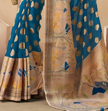 Dark firozi pure georgette floral printed saree 4