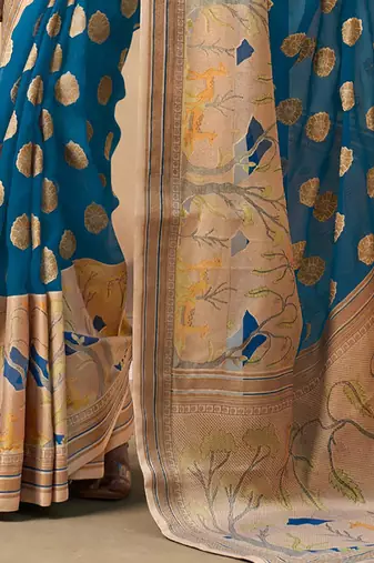 Dark firozi pure georgette floral printed saree