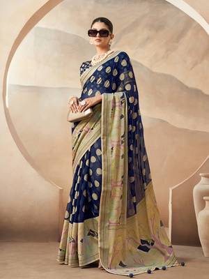 Navy blue pure georgette floral printed saree 1