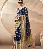 Navy blue pure georgette floral printed saree