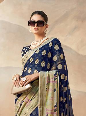 Navy blue pure georgette floral printed saree 3