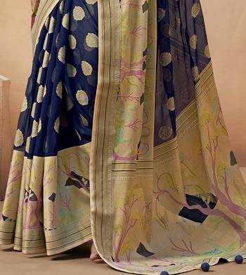 Navy blue pure georgette floral printed saree 4