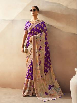 Violet pure georgette floral printed saree 1