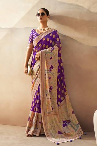 Violet pure georgette floral printed saree