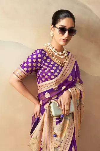 Violet pure georgette floral printed saree