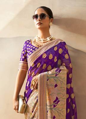 Violet pure georgette floral printed saree 3