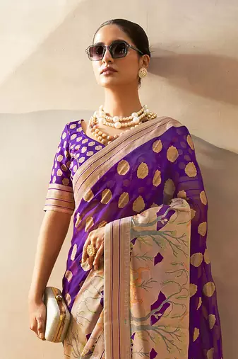 Violet pure georgette floral printed saree