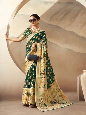 Dark green pure georgette floral printed saree 1