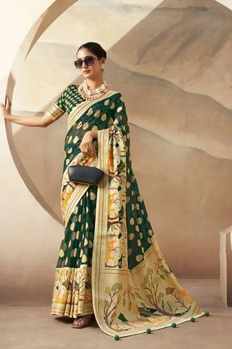 Dark green pure georgette floral printed saree