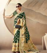 Dark green pure georgette floral printed saree