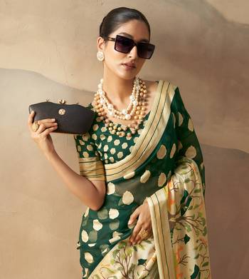Dark green pure georgette floral printed saree 2