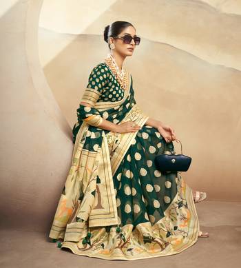 Dark green pure georgette floral printed saree 3