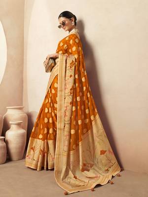 Gamboge yellow pure georgette floral printed saree 1