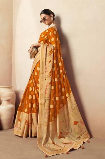 Gamboge yellow pure georgette floral printed saree