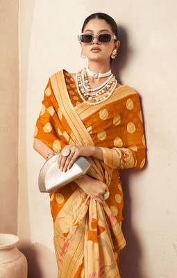 Gamboge yellow pure georgette floral printed saree 2