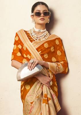 Gamboge yellow pure georgette floral printed saree 3