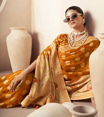 Gamboge yellow pure georgette floral printed saree 4