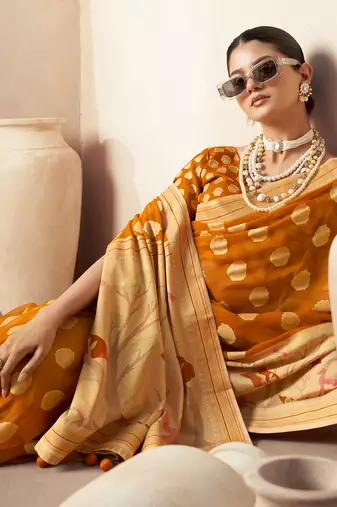 Gamboge yellow pure georgette floral printed saree