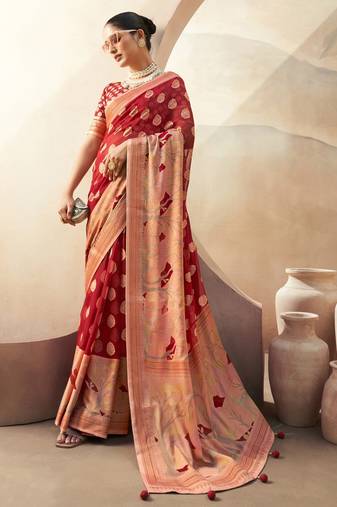 Red pure georgette floral printed saree
