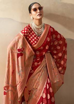 Red pure georgette floral printed saree 2