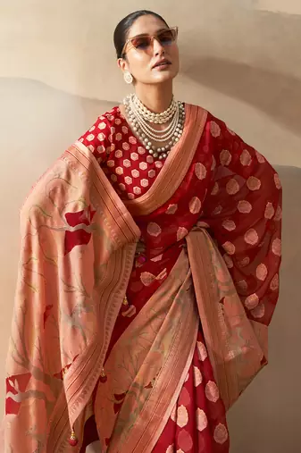 Red pure georgette floral printed saree