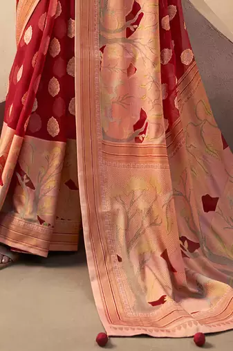 Red pure georgette floral printed saree