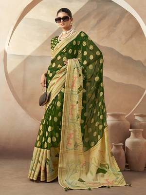 Green pure georgette floral printed saree 1