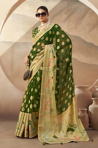 Green pure georgette floral printed saree